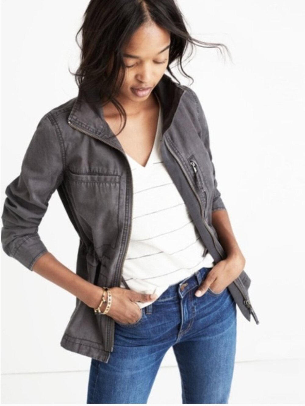 ☀️ Madewell Fleet Utility Jacket Washed Charcoal Grey Cotton Full Zip Size S